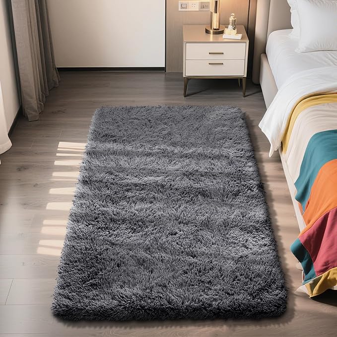 Shag Area Rug for Bedroom 3x5,Deep Grey Fluffy Area Rugs for Living Room,Soft Fuzzy Rug Non-Shedding Indoor Plush Carpet for Kids Bedroom Nursery Dorm Home Decor