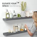 Homeforia 36 inch Gray Floating Shelves, High End Solid Real Wood 36inch Floating Shelf for Wall Mounted, Grey Wooden 36 inches Long Floating Shelves, Heavy Duty Bracket, 36 X 6.5 X 1.75 in, Set of 2