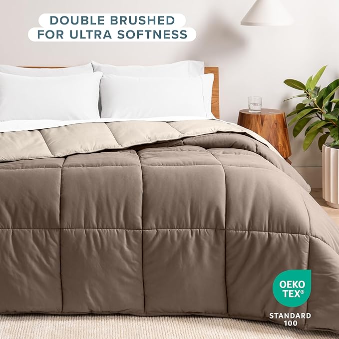 Bare Home Queen Comforter - Reversible Colors - Goose Down Alternative - Ultra-Soft - Premium 1800 Series - All Season Warmth - Bedding Comforter (Queen, Taupe/Sand)