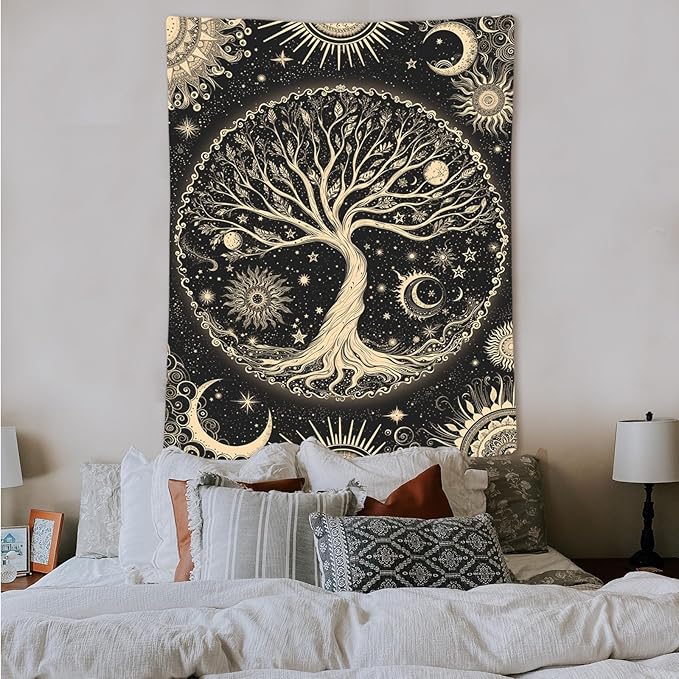 Lunerfex Tree of Life Tapestry Starry Sky Wall Tapestry, Vintage Tapestries for Bedroom Ceiling Tapestries Wall Hanging for Bedroom Living Room Decor Tree-3 60"x80"