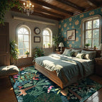 LIVEBOX Washable Bedroom Rug 8x10 Under Bed, Modern Stain Resistant Dark Green Botanical Rug for Living Room Playroom Kids Boy Room, Non-Slip Jungle Forest Print Rugs for Nursery Baby