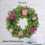 Summer Wreaths for Front Door - 18 Inch Artificial Greenery Wreath, Spring Floral Door Hanging with Textured Leaves, All-Weather Porch Decor for Farmhouse Entryway