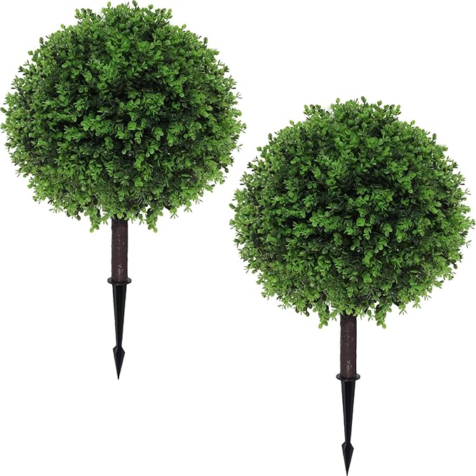 BAIJIALI Artificial Trees,2 Set of 16'' UV Resistant Fake Evergreen Shrubs Bushes Plants (Eucalyptus, 2 Packs)