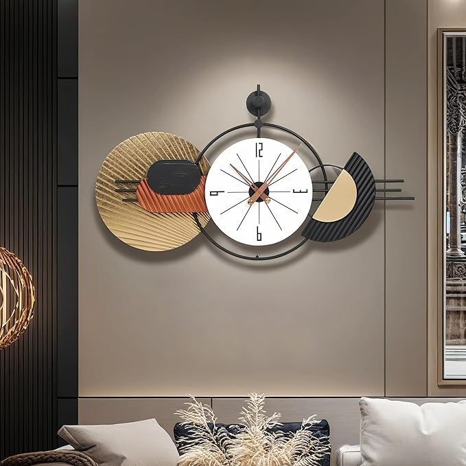 34x19 Inch Large Wall Clock Battery Operated Silent Non-Ticking, Modern Decorative Clocks for Home, Living Room, Kitchen, Bedroom, Office - Unique Abstract Design Timepiece
