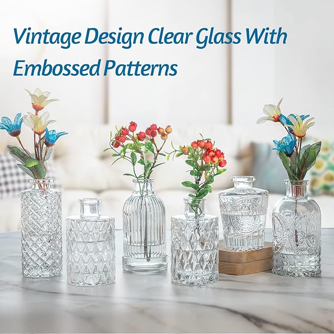 Glass Vase Bud Vase in Bulk Set of 12，Small Vintage Flower Bottle Petite Glass Flower Vase for Floral Arrangements, Decorative Centerpiece,Table Decor,Home Wedding Party