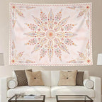 Fowocu Boho Floral Mandala Tapestry for Bedroom Aesthetic Pink Bohemian Flower Wall Tapestry Watercolor Hippie Indian Small Tapestries Wall Hanging for Living Room Dorm Decor 48 x 36 Inch