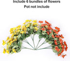 Fall Flowers Fake Flowers Mums for Outdoors Autumn Decoration, 6 Bundles Artificial Flowers Faux Silk Plants Realistic UV Resistant for Outside Planter Patio (Yellow Orange)