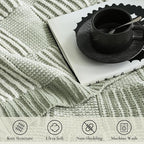 Amélie Home Chenille Knit Throw Blanket for Couch, Checkered Texture Decorative Soft Blanket for Sofa, Bed & Living Room, 50"x60", Sage Green & White