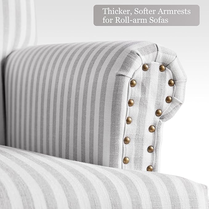 HUIMO Linen Fabric Accent Chair, Mid-Century Modern Armchair with Solid Wood Legs, Single Sofa Chair,Upholstered Reading Club Chair (1, Grey and White Stripe)