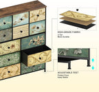 Tohomeor Dresser with Drawers for Bedroom Chest of Drawers Fabric Dresser for Closet,Nursery Entryway Hall Tree TV Stand for Living Room Retro Floral Pattern Drawers Wooden Top (12 Drawers)