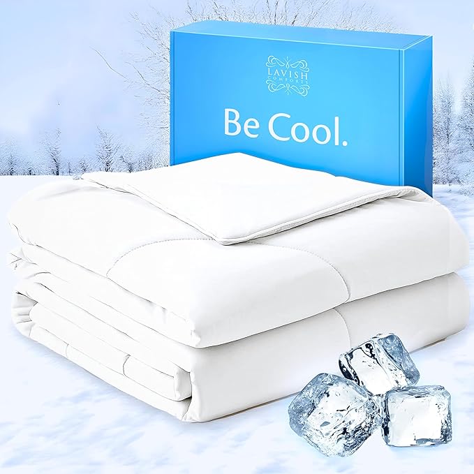 Lavish Comforts® Best Cooling Blanket│White Cooling Comforter Queen Size for Hot Sleepers│Cold Ice Blanket Cooling Blanket for Cooling Bed Cooling │White Comforter Queen 90" x 90"