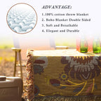 Snycler Boho Throw Blanket for Bed, 100% Organic Cotton Muslin Soft Throw-Yellow Boho Floral Farmhouse Rustic Spring Summer Fall Decor Blanket for Couch Sofa Quilt and Gift, 60" x 80"