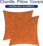 CaliTime Fall Throw Pillow Covers Decorative 26 X 26 Inches Pack of 2 Cozy Chenille Cushion Cases for Couch Sofa Bed Living Room Home Burnt Orange