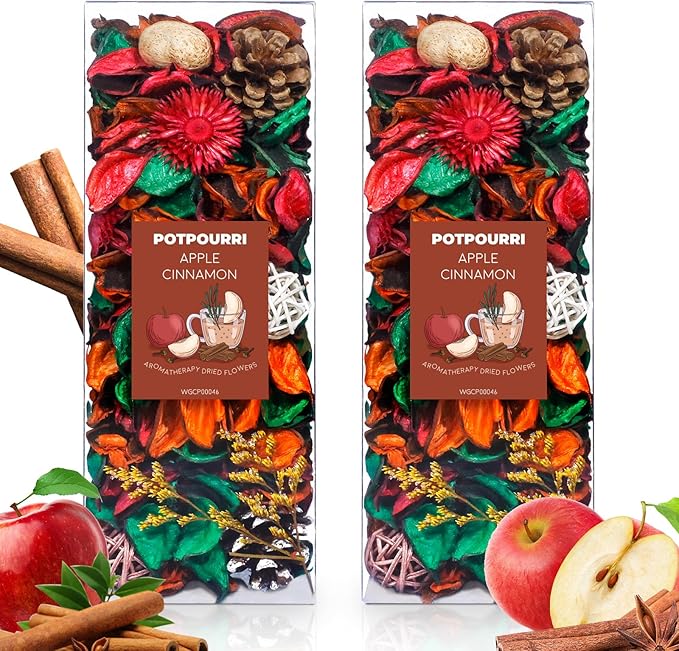 STRN Potpourri Bowl Filler – Cinnamon&Apple Scented Dried Flower Bags, Bowl Vase Filler, Decorative Potpourri for Vase or Bathroom – Long-Lasting Fresh Aroma Gift for Home Decor