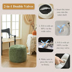 XeGe Fluffy Faux Fur Inflatable Pouf Ottoman, Cozy Portable Shaggy Fuzzy Foot Stool Moss, Plush Furry Foot Rest Floor Pouf, Round Ottoman Cushion for Living Room Bedroom Home Decor, Sage Green