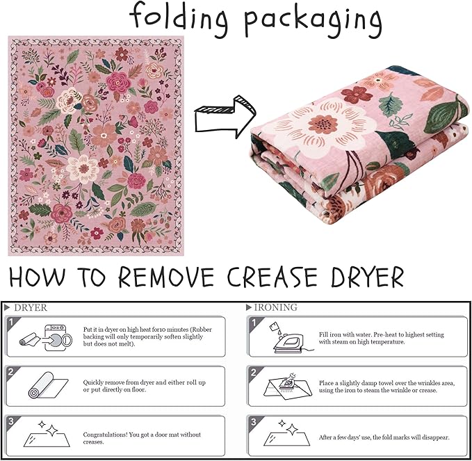 Bedroom Rug 3x5 Rug Washable Area Rug Non Slip Low Pile Boho Floral Small Carpet for Bedroom, Bedside, Kitchen, Entryway, Kids Room, Office, College Dorm Essentials for Girls(Pink)