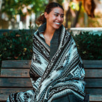 Off the Grid Inca Aztec Throw Blanket | Southwest Indian Navajo Boho Style | Native Woven Western Cover for Camping, Bedding, Couch (King, Cotopaxi Slate)