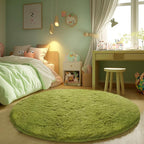 CAIYUECS Green Round Rug for Bedroom: 4x4Feet Soft and Fluffy Area Rug for Living Room- Circle Fuzzy Bedroom Rug- Oval Furry Plush Rug for Kids Room, Nursery (4ft, Grass Green)