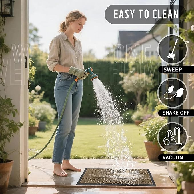 Yimobra Fall Welcome Mat Outdoor Indoor 29.5x17, All-Weather Waterproof Outdoor Mats for Front Door, Non-Slip Low Profile Porch Patio Doormat, Coffee