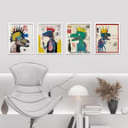SIGNWIN Framed Vintage Retro Antique Basquiat Dinosaur Print Wall Art, Set of 4 Illustration Wall Decor Prints, Multicolor Contemporary Wall Décor for Living Room, Bedroom - 8"x10" White