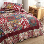 ENASAL Cotton Bedspread Quilt Sets Reversible Bedding Coverlet Sets Comforters Vintage Luxury Damask Floral Real Patchwork Burgundy Bedspread,King Size