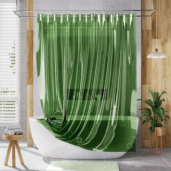 AmazerBath 72x78 Long Shower Curtain Liner, Clear Green Plastic Shower Curtain Liner, Waterproof PEVA Shower Liner, Cute Lightweight Shower Curtains for Bathroom with 3 Magnets & Rustproof Grommets