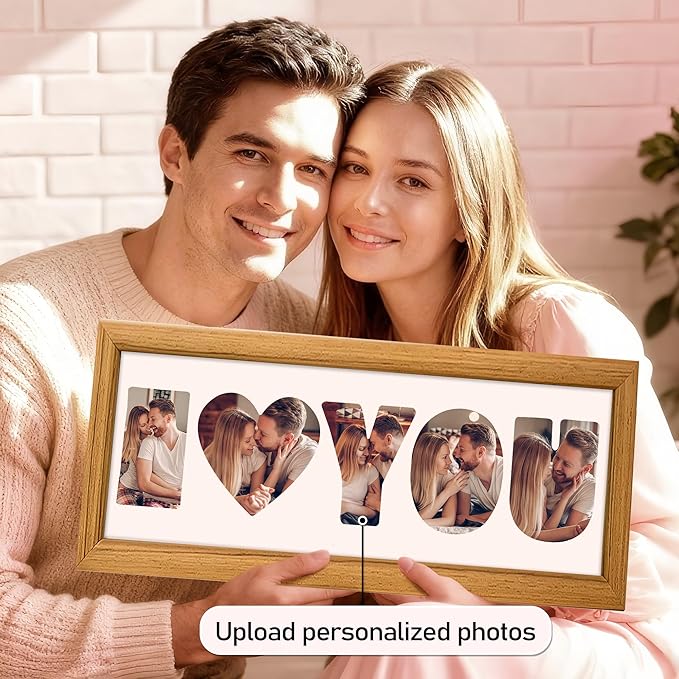 Gifts for Him/Her - Personalized Photo Frame with Love Design, Wall Mount or Tabletop Display, Romantic Gifts for Boyfriend Girlfriend Anniversary Birthday Valentine's