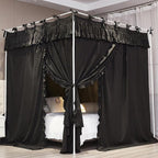 Ruffle Lace up 4 Corners Post Princess Curtain Bed Canopy Cozy Breathable Mosquito Net Cloth for Girls Adults Bedroom Decoration (Black, 59" W*82" L*82" H/Queen)