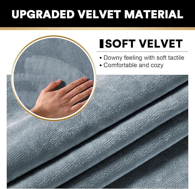 PrinceDeco Velvet Couch Cover for Dogs, Washable L Shaped Couch Cover, 1 Piece, Stone Blue