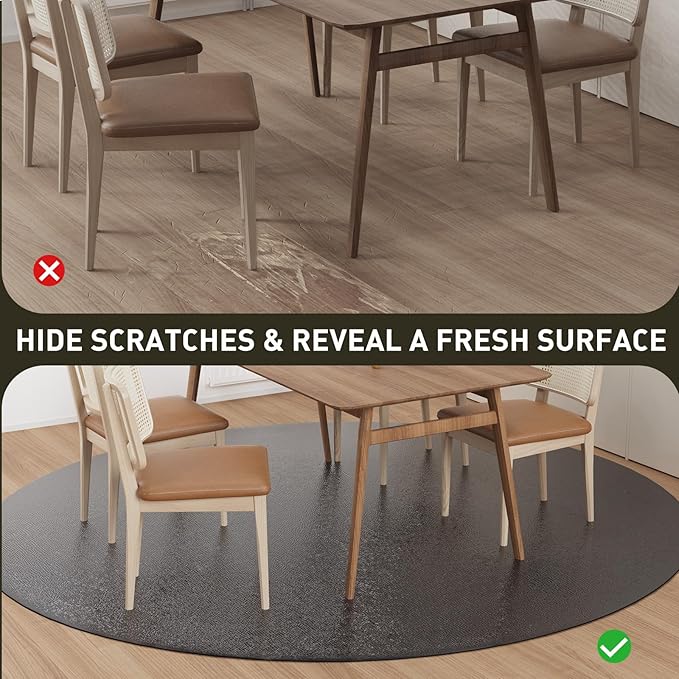 Black Plastic Floor Mat for Under Dining Table, 6ft Round No Slip Waterproof Vinyl Area Rug for Home, Anti-Spill Hard Floor Protector Cover for Living Room, Splat Mat for Under High Chair