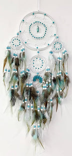 Large Dream Catchers,Boho Handmade Woven Turquoise Dream Catcher Wall Hanging Ornament for Bedroom Living Room Apartment Wedding Party Decor, Festival Blessing Gift (White+Turquoise)