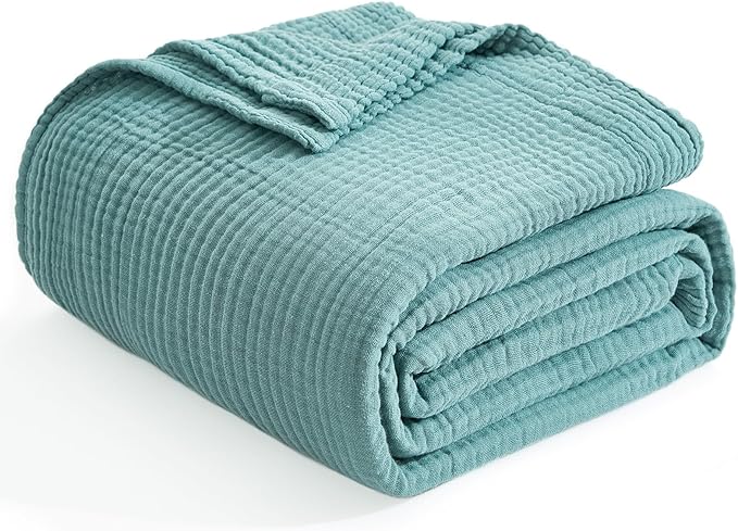 EMME Cotton Blanket Twin XL for Bed Soft Muslin Blankets 66"x90" Lightweight Breathable Layering Bedspread Coverlet All Season Gauze, Teal