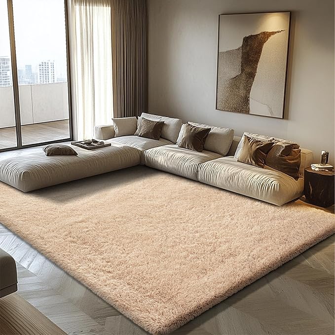 Ultra Soft Fluffy Area Rugs for Bedroom Living Room 10x14, Nursery Rug, Non-Slip Carpet for Kids Dorms Decor, Shaggy Bedside Rug, Beige