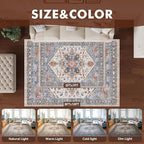 Washable Rugs for Living Room 5x7 Area Rug Soft Living Room Rug Carpet-Rugs for Bedroom Vintage Oriental Floral Dining Room Non Slip Blue Rust