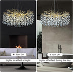Modern Crystal Chandeliers for Dining Room Over Table, 40" Round Gold Tree Branche Chandelier, Large Crystal Chandelier for Living Room,High Ceiling,Foyer,Entryway,Kitchen Island,Staircase