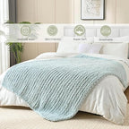 Esterra Chunky Knit Blanket Throw 50"x60", 100% Hand Knitted Chenille Throw Blanket, Cozy Soft Thick Cable Knit Throw Large Rope Knot Crochet Throw Blanket for Sofa Couch Bed, Sky Blue