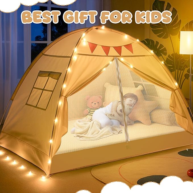LEEDOR Bed Canopy for Kids/Adults,Mosquito Net & Privacy Tent 2-in-1 Bed Tent,Air Ventilation Mesh & Blackout Cloth Double Design Dream Tent,Indoor Safety Bed Tent for Girls/Boys Twin (No Mattress)