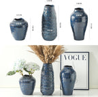 Blue Ceramic Vase for Home Decor, 12.6 Inch Tall Flower Vase with Modern Textured Finish,Decorative Floor Vase for Pampas Grass, Entryway, Living Room, Dining Table, Farmhouse or Office