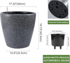 Dexceder 18x17 Self Watering Planter with Wheels Indoor Outdoor, Inner Pot Design, Thickened Large Floor Standing Flower Plant Pot with Water Level Indicator (Stone Matte)
