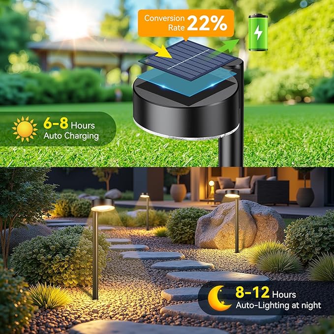 4 Pack Solar Pathway Lights Outdoor, Bright LED Solar Lights Outdoor Waterproof, Up to 12 Hrs Modern Path Lighting for Yard Garden Walkway Driveway Lawn Decor (4 Pack)