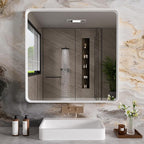 White Bathroom Mirror 36x36 Inch, White Metal Framed Bathroom Mirror for Wall, Rounded Rectangle Matte Bathroom Vanity Mirror, Tempered Glass, Anti-Rust, Horizontal/Vertical