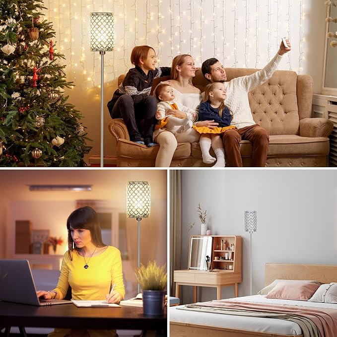 Crystal Floor Lamp,LED Modern Tall Light Standing Lamp, RGB LED Floor Lamp with On/Off Foot Switch Silver Tall Pole Lighting for Bedroom Remoter &APP Control Stepless Dimmable (E26 Base)