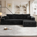 104" Cloudy Sectional L Shaped Couch for Living Room, No Assembly Required, Modular Comfy Sofa with Deep Seat, Fluffy Couch with Sleeper Chaise for Apartment Lounge (Black)