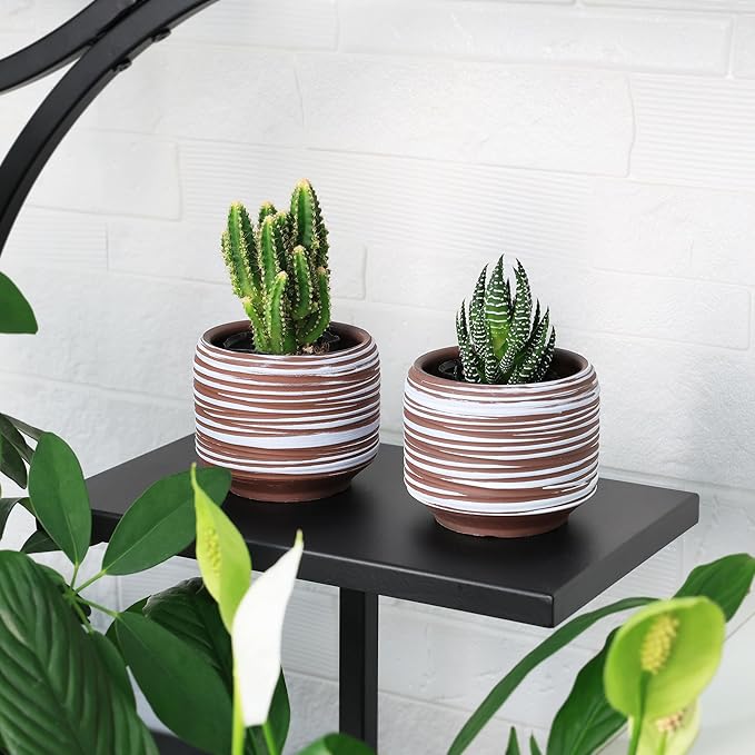 Mini Succulent Planter Set – 3.7 Inch Ceramic Pots with Drainage for Indoor Plants, Small Decorative Flower Pots for Cactus and House Plants, Set of 4