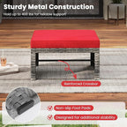 Tangkula 2 Pieces Patio PE Rattan Ottomans, Multipurpose Outdoor Footstool Footrest Additional Seating Side Table with Soft Zippered Cushions for Deck, Garden, and Yard (Red)