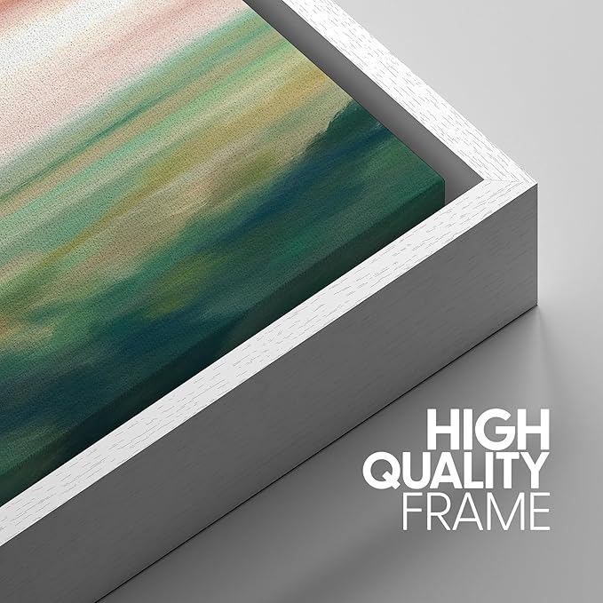 SIGNWIN Framed Canvas Print Wall Art Set Pastel Watercolor Pink Cloud Sky Green Countryside Hill Nature Wilderness Illustrations Modern Art Decorative Scenic Relax/Calm for Bedroom - 24"x36"x3 White