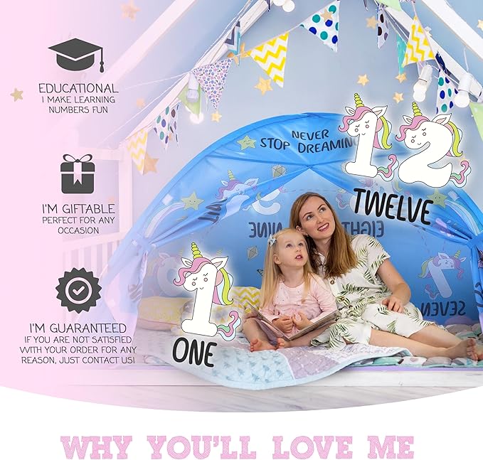 Pink Unicorn Full Bed Tent for Kids Indoor Fort - Magical Dream Tents for Boys Pop Up Toddler Bed Canopy for Girls Bunk Bed Tent for Top Bunk - Sensory Sleep Pod for Kids Educational