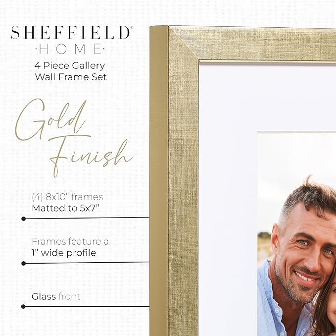 Sheffield Home 4 Piece Gallery Wall Frame Set, 8x10 Inch, Gold