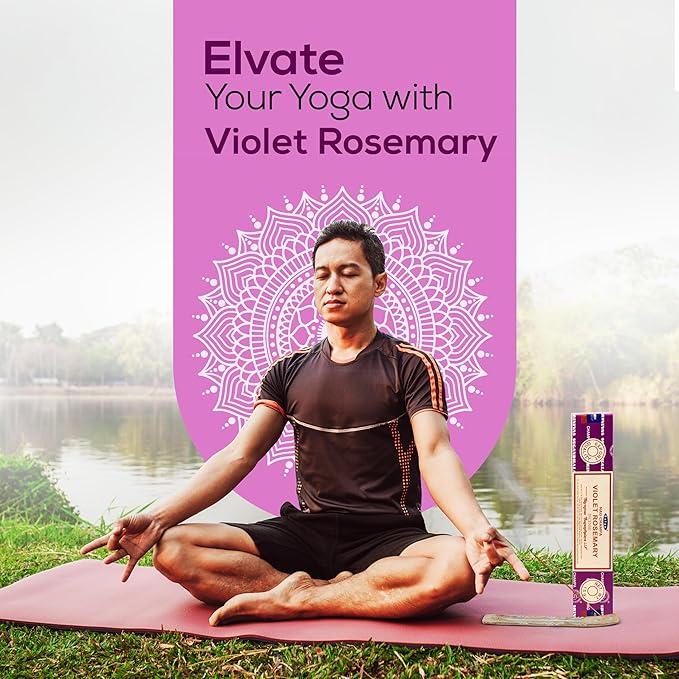 Satya Violet Rosemary Incense Sticks 180 gm (15GM X 12 Pack) from Satya Sai Baba Nag Champa and Raajsee Incense Sticks Holder Bundle, Free from Chemicals,Natural Insenses