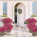 24 Bundles Artificial Flowers for Outdoors & Indoors – UV Resistant Faux Plastic Plants for Garden, Patio, Porch, Window Box, Home Decor – Lush & Vibrant Fake Flowers, Rose red